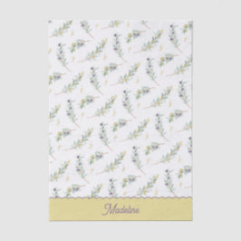 Papel De Seda Ramo de Oliveira Verde Sage Monograma Nome
