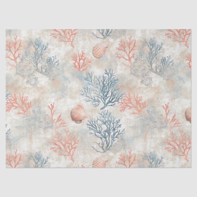 Papel De Seda Ramos de Coral Sofisticados - Concha Marinha Suave (Frente )