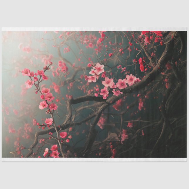 Papel De Seda Ramos etéreos de flores de cerejeira rosa (Frente )