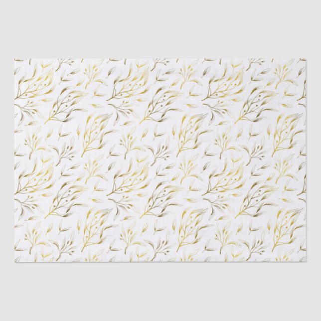 Papel De Seda Ramos Florais Botânicos Dourados (Frente )