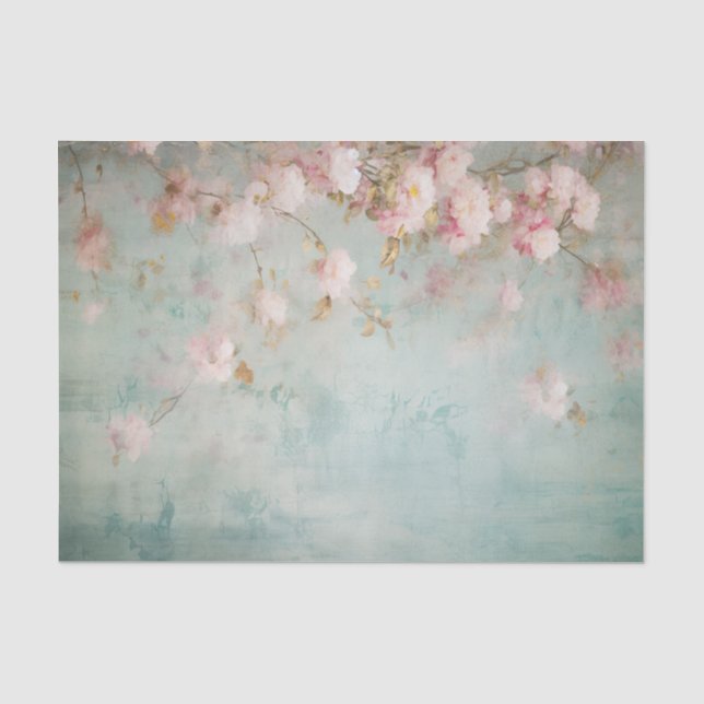 Papel De Seda Ramos Florais Rosa Pálido Angustiado na Lateral (Frente )