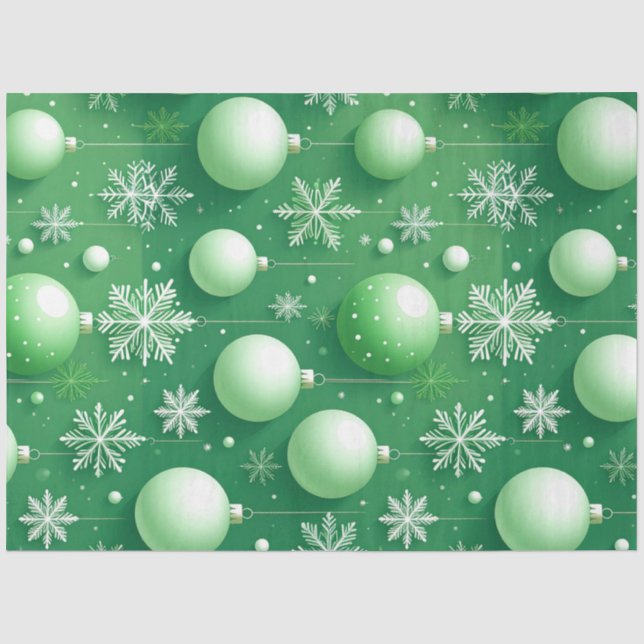 Papel De Seda Ramos Verdes e Flocos de Neve (Frente )