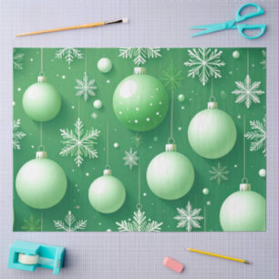 Papel De Seda Ramos Verdes e Flocos de Neve
