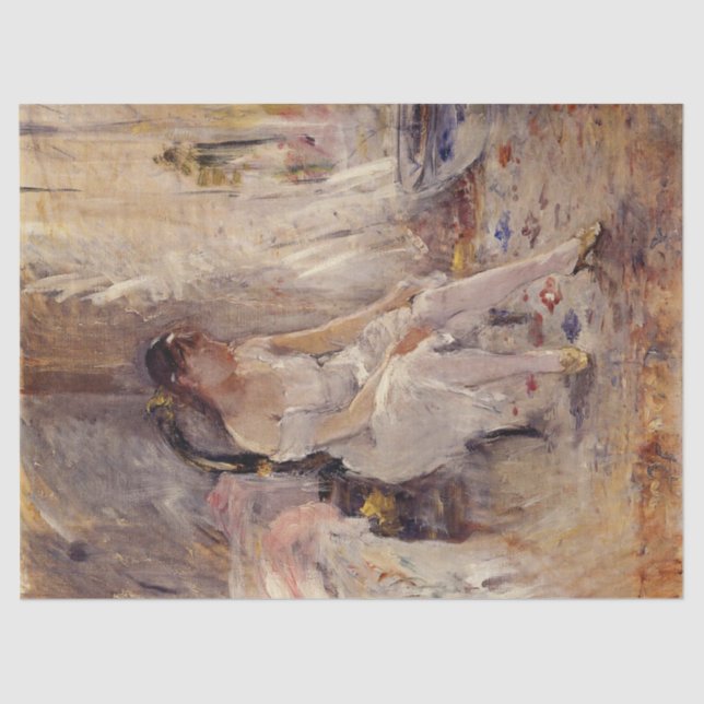 Papel De Seda Rapariga colocando suas meias (por Berthe Morisot) (Frente )