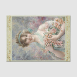 Papel De Seda Rapariga com rosas de Emile Vernon, Decoupage