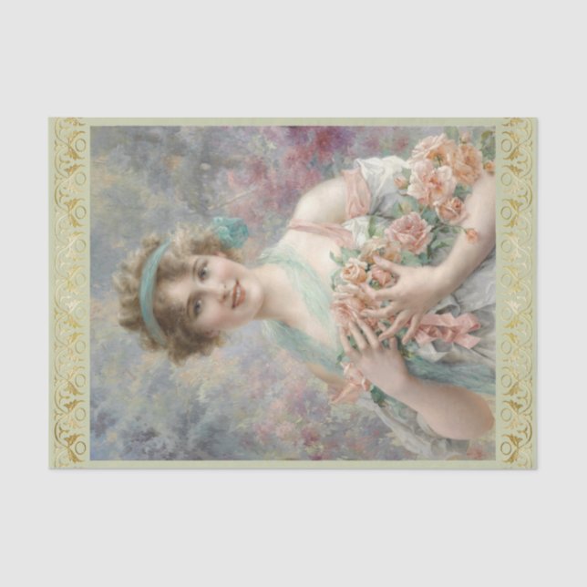 Papel De Seda Rapariga com rosas de Emile Vernon, Decoupage (Frente )