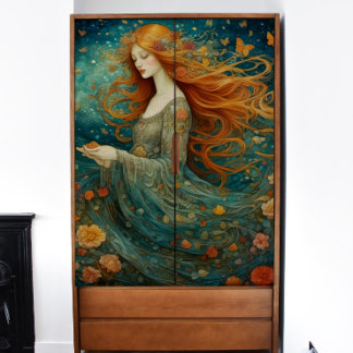 Papel De Seda Rapariga de Cabelo Vermelho com Descamação de Flor