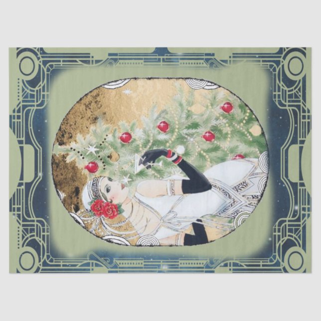 Papel De Seda Rapariga de Natal com Bebida e Árvore (Frente )