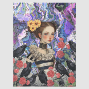 Papel De Seda Rapariga Gótica Florais de Vintage e Desligamento