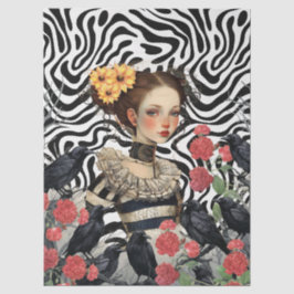 Papel De Seda Rapariga Gótica Florais de Vintage e Desligamento 