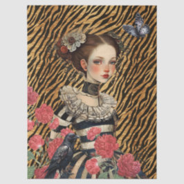 Papel De Seda Rapariga Gótica Florais de Vintage e Desligamento 