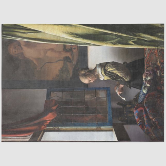 Papel De Seda Rapariga lendo uma carta em uma janela aberta, Ver (Frente )