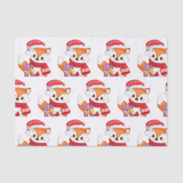 Papel De Seda Raposa de Natal com Presente Roxo (Frente )