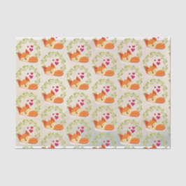 Papel De Seda Raposa Laranja com Corações Vermelhos e uma Vermel