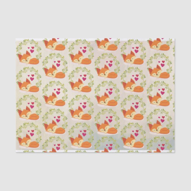 Papel De Seda Raposa Laranja com Corações Vermelhos e uma Vermel (Frente )