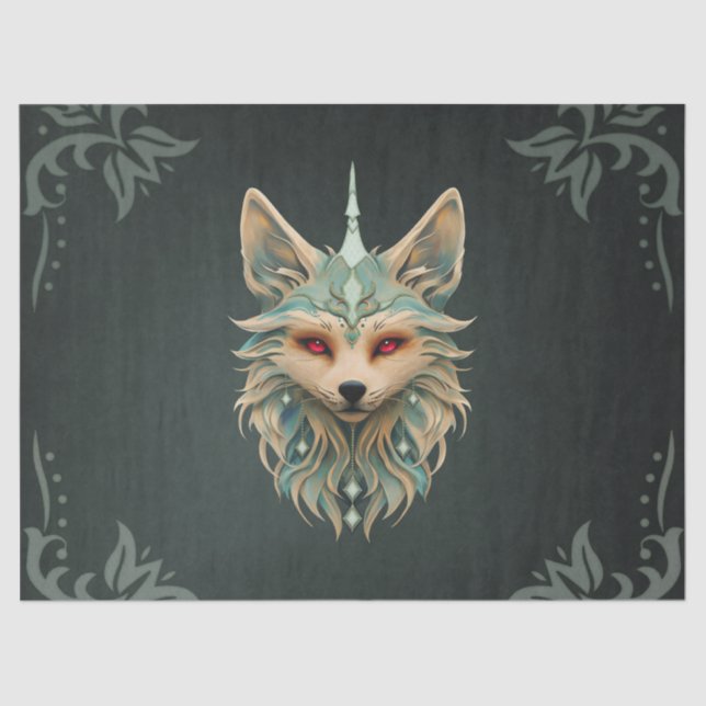 Papel De Seda Raposa mística com olhos vermelhos perfurantes. (Frente )