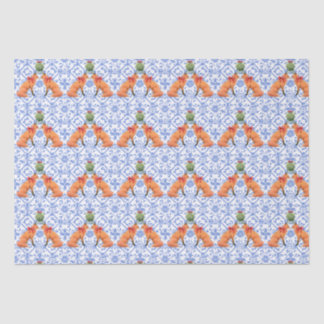 Papel De Seda Raposas Beijando Sob Mistura Chinoiserie Azul