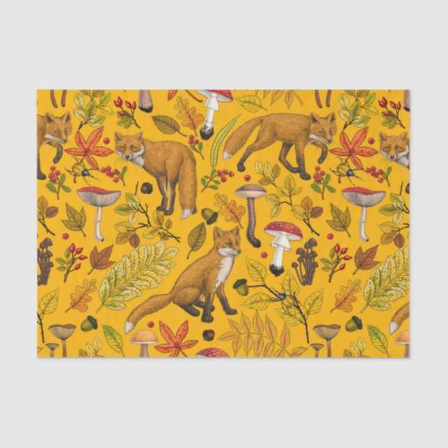 Papel De Seda Raposas de outono em laranja (Frente )