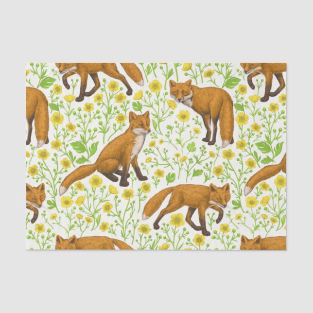 Papel De Seda Raposas e ampolas em branco natural (Frente )