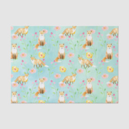 Papel De Seda Raposas e flores