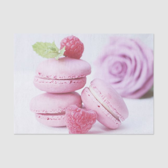 Papel De Seda Raspberry Macarons rosa Foto de pastelaria frances (Frente )