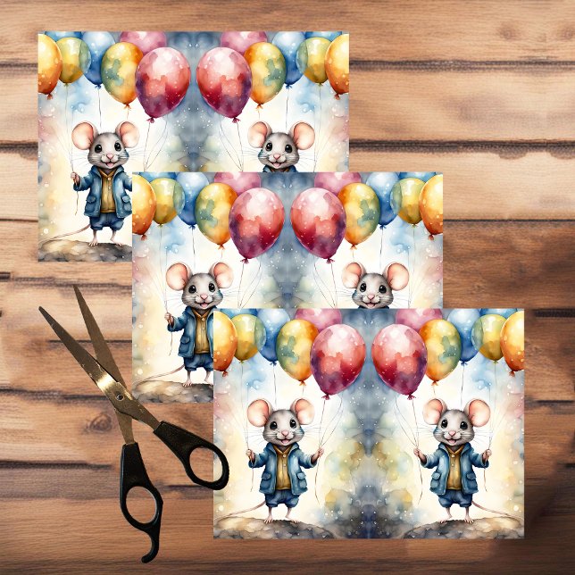Papel De Seda Rato bonito com balões coloridos, personalizado (Criador carregado)