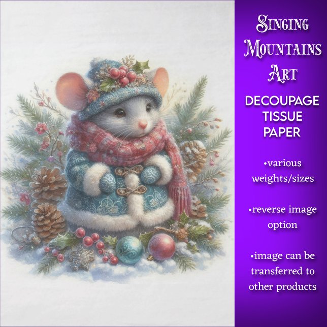 Papel De Seda Rato de Natal Rústico Florestal Decoupage (Criador carregado)