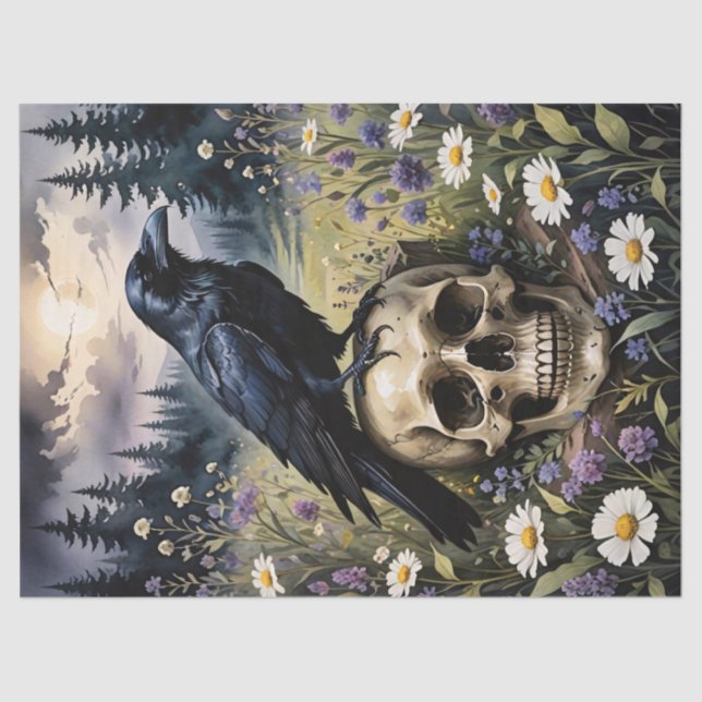 Papel De Seda Raven em uma Desnutação do Crânio (Frente )