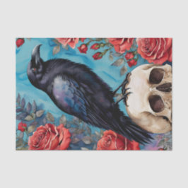 Papel De Seda Raven Sobre O Fundo Do Teto De Rosas vermelhas Crâ