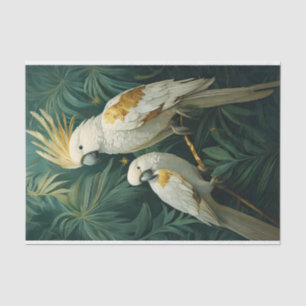 Papel De Seda Realeza em Branco, Par de Cacatuas Tropicais com O
