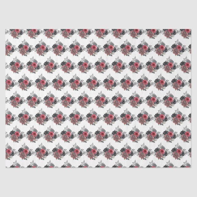 Papel De Seda Red and Silver Elegant Flowers (Frente )