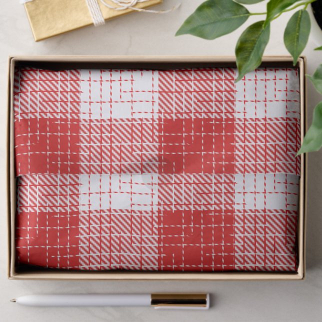 Papel De Seda Red and White Bold Checkered Plaid Design  (Criador carregado)