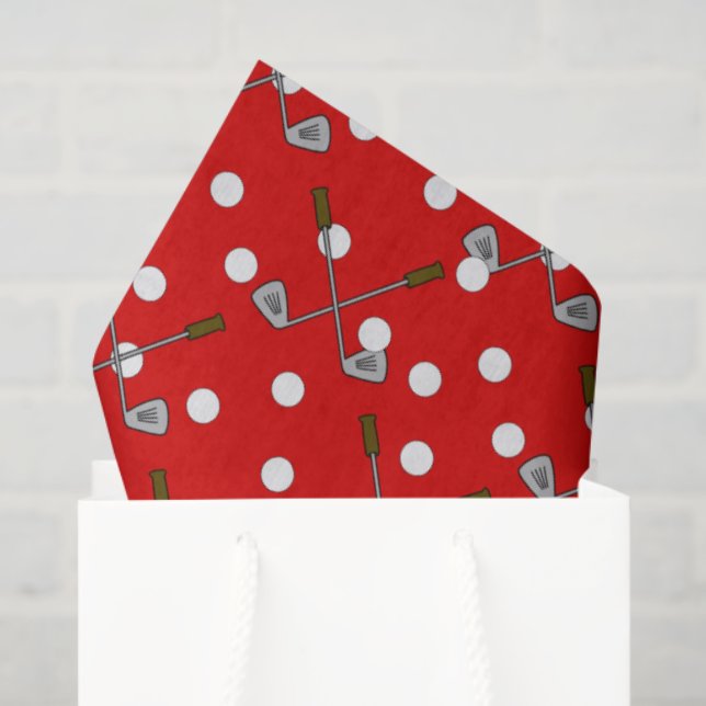 Papel De Seda Red And White Golf Balls And Clubs (Sacola de presentes)