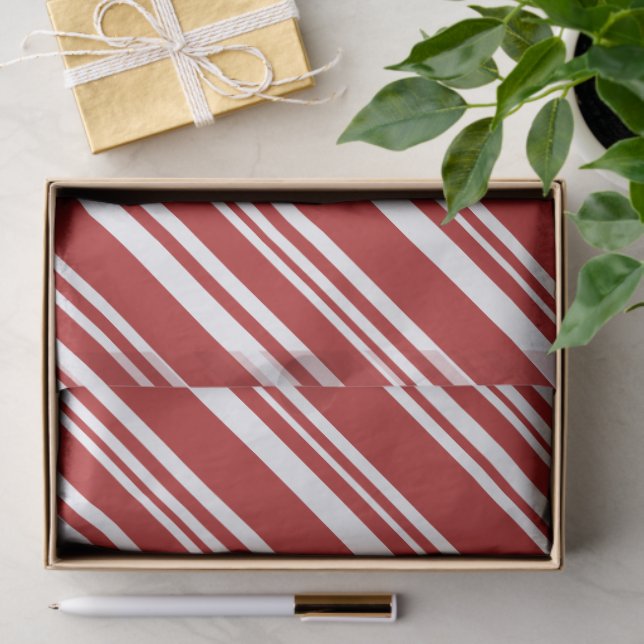 Papel De Seda Red and White Modern Pepperminton Stripe (Presente)