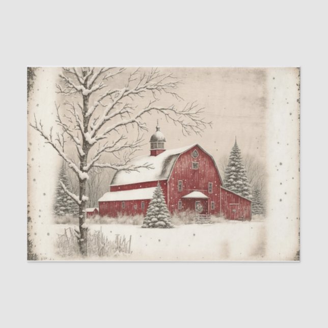 Papel De Seda Red Barn de inverno (Frente )