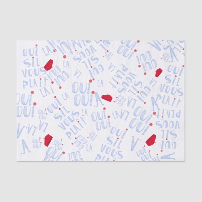Papel De Seda Red Beret Cute French Oui Merci Sim Obrigado (Frente )