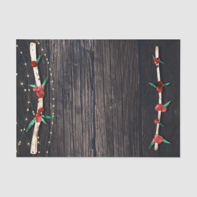 Papel De Seda Red Berries Branch & Lights Rustic Holiday Party (Frente )