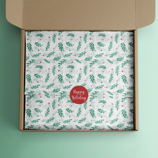 Papel De Seda Red Berries - Padrão de Natal Branco