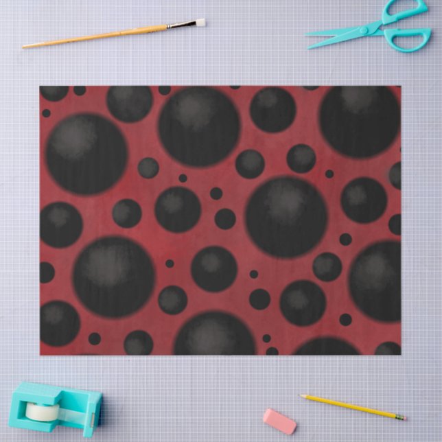 Papel De Seda Red Black Dots Circles Funky Pattern Decoupage (Arte )