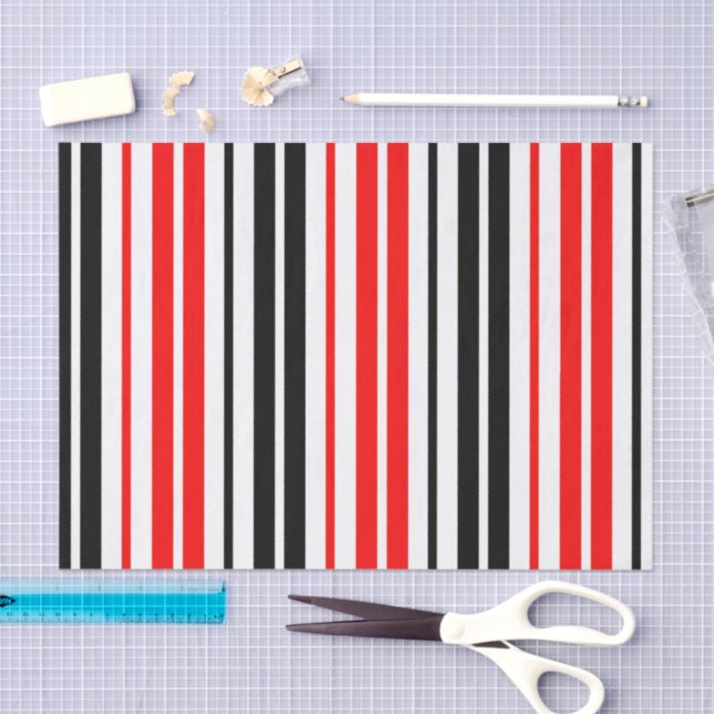 Papel De Seda Red Black White Stripes Pattern Design  (Arte )