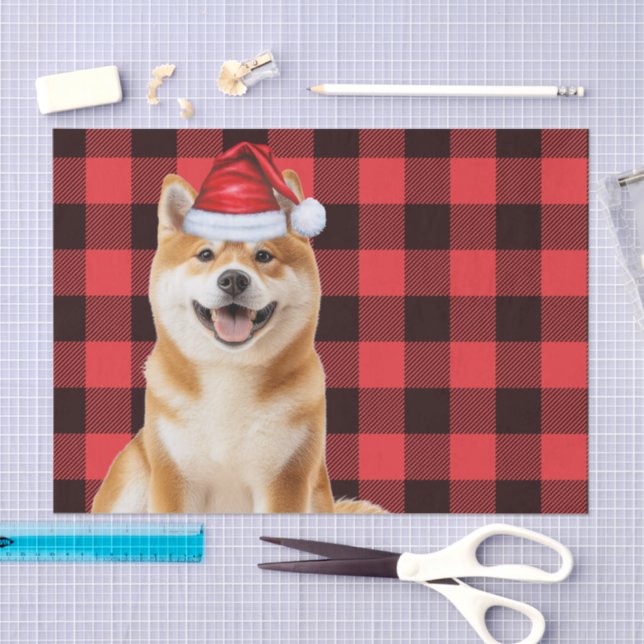 Papel De Seda Red Buffalo Plaid Christmas Akita Dog Holiday (Arte )