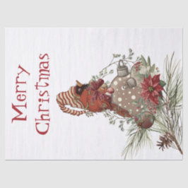 Papel De Seda Red Cardinal Chickadee Bird no inverno