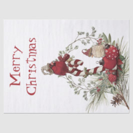 Papel De Seda Red Cardinal Chickadee Bird no inverno