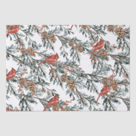 Papel De Seda Red Cardinal Juniper Branches Berries