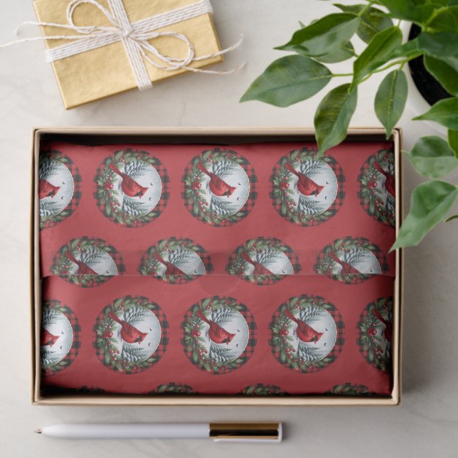 Papel De Seda Red Cardinal with Holly Berries (Presente)