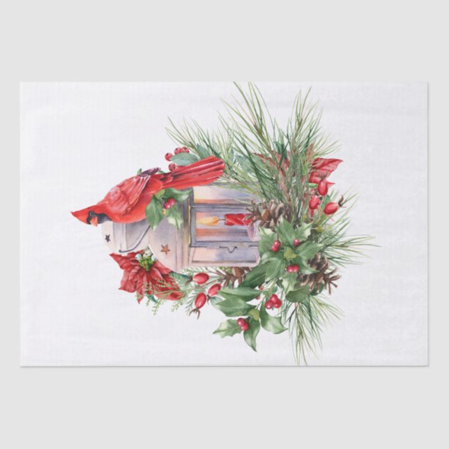 Papel De Seda Red Cardinale Bird Watercolor Natal (Frente )