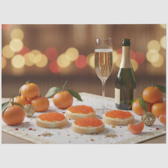 Papel De Seda Red Caviar, Champagne, Tangerines, Festive Dinner (Frente )