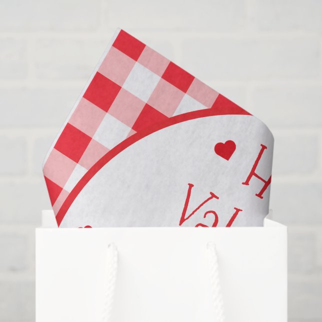 Papel De Seda Red Check Red Hearts Valentine's Day (Sacola de presentes)
