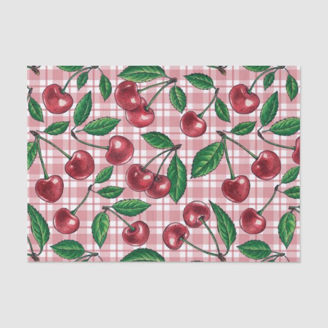 Papel De Seda Red cherries on pink gingham (Frente )