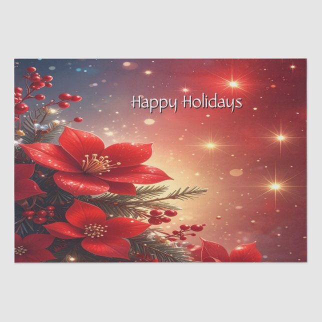 Papel De Seda Red Christmas Floral Holiday Tissue Paper (Frente )